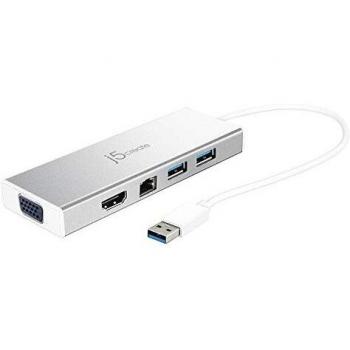 j5create USB 3.0 Hub with HDMI, VGA, RJ45 Gigabit Ethernet, 2 USB 3.1 Type-A Ports - High Speed Data Transfer Adapter for Mac, Windows, Desktop PC - Supports Up to 2K Resolution