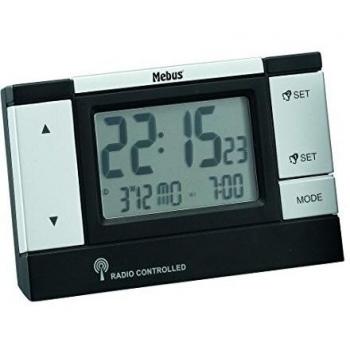 Despertador Digital Mebus 51059 con Termómetro, Dos Alarmas, Pantalla Iluminada y Calendario - Color Negro/Silver