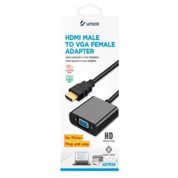 Adaptador HDMI Macho a VGA Hembra - Conversor de señal digital a analógica, compatible con resoluciones hasta 1080p, plug and play sin necesidad de drivers, diseño compacto y ligero