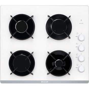 Placa de Gas Brandt BPG6413W - 60 cm, 4 Fuegos, 7700W, Blanca con Allumado Integrado