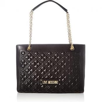 Love Moschino Precollezione ss21, Bolso Shopper PU, New Shiny Quilted para Mujer, Negro, Normal
