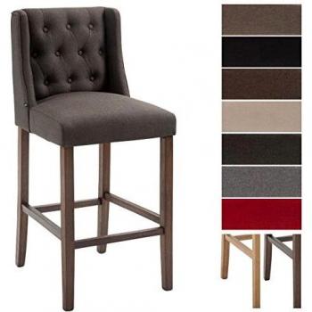 Taburete Cassandra Alto de Bar en Tejido Gris Oscuro Antiguo con Estructura de Madera y Reposapiés