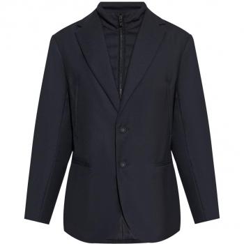 Emporio Armani Men's Wool Blend Single-Breasted Jacket with Detachable Padded Dickie in Solid Blue, Size 46 IT / 36 US