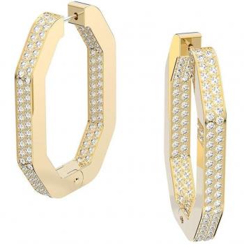 Swarovski Dextera Gold Octagon Hoop Earrings - Type: Earrings, Characteristics: Material: Gold-tone plated, Design: Octagon shape with pavé crystals, Color: Yellow/White, Size: ONE SIZE, Gender: Female
