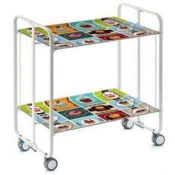 DON HIERRO - Carrito auxiliar con ruedas BAUHAUS armazón metálico color blanco, 2 bandejas.