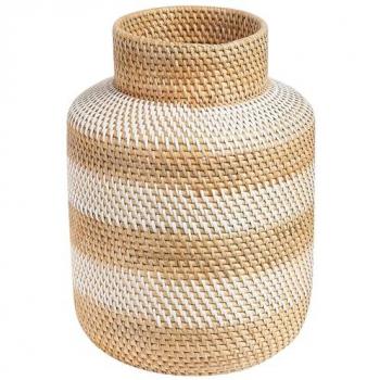 Jarrón Decorativo de Ratán Trenzado Beige y Blanco 36 cm Estilo Natural Renun
