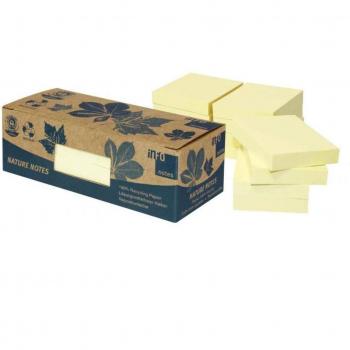 Bloc de Notas Adhesivas Reutilizables Amarillas 50x40mm, Paquete de 12 Bloques de 100 Hojas Recicladas
