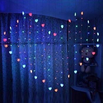 COOSA 2x1.5m la forma del corazón de las luces de Navidad 124 LED de hadas de la secuencia Luces de Navidad de la boda Decoración luces de la cortina