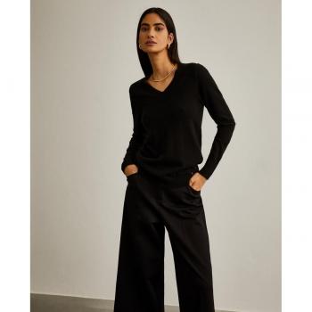 Lion of Porches Jersey de mujer en lana merino y cachemir negro