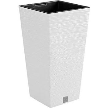 Macetero FURU de Cemento Blanco 20x20x38cm con Depósito y Diseño Espectacular, Capacidad 5L