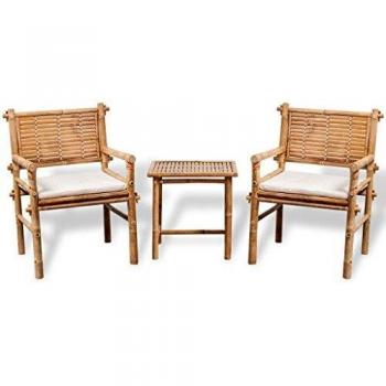 3-Piece Bamboo Bistro Set with Cushions