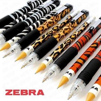 Zebra Z-Grip y portaminas [Economy Pack de 30] - Funky diseño de estampado animal - 15 bolígrafos y 15 portaminas