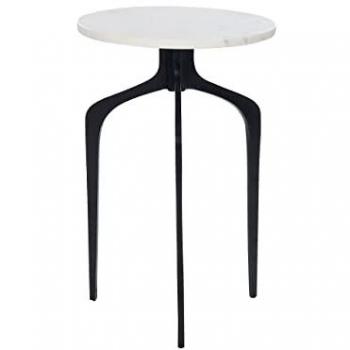 Mesa Auxiliar Redonda de Mármol Blanco con 3 Patas de Metal Negro - 36 x 36 cm Tihoi Glamour