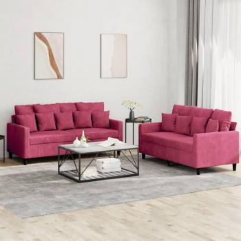 Juego de sofás con cojines 2 piezas terciopelo rojo tinto Vidaxl Rojo