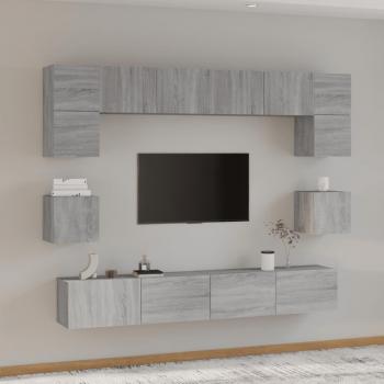 Set de muebles para TV 8 pzas madera contrachapada gris Sonoma