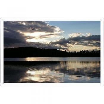 Metal cartel Cartel de chapa Hojalata sesión Sea Clouds Horizon Evening Outlines Trees Reflection 22630 Retro Vintage Pared Decoración by hamgaacaan