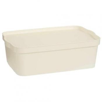 Caja de Almacenaje con Tapa Crema Plástico 14 L - Set de 12 Unidades para Organización del Hogar (29,5 x 14,3 x 45 cm)