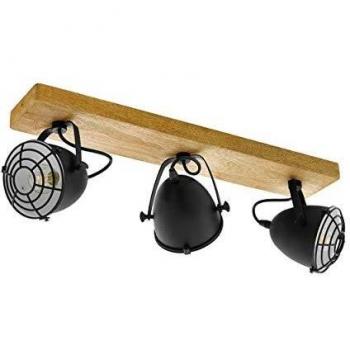 Foco de Techo Gatebeck 3 Luces E14 en Madera y Metal, Estilo Vintage e Industrial