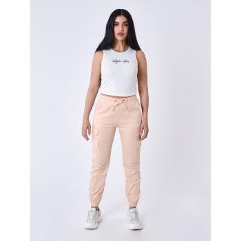 Pantalón cargo de mujer Project X Paris - Color melocotón pálido, Talla S, Múltiples bolsillos