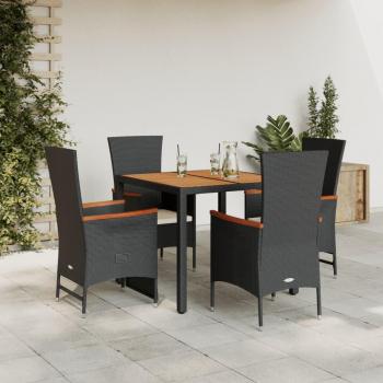 Set de muebles de jardín 5 piezas con cojines de ratán sintético negro