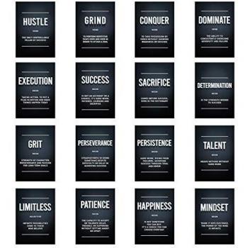 GREAT ART Tarjetas de motivación Negro - juego de 16 piezas - éxito felicidad trabajo moderna regalo impresión decoración  14,8 x 21 cm Din A5