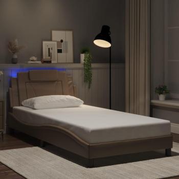 Cama Cappuccino de salto redondo con luces LED 100x200 cm en cuero sintético
