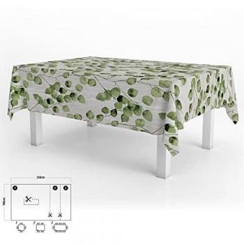 ORYX 5544072 Mantel Hule Rectangular Hojas Verdes Impermeable Antimanchas PVC 140x250 cm. Recortable Uso Interior y Exterior, 0, Multicolor