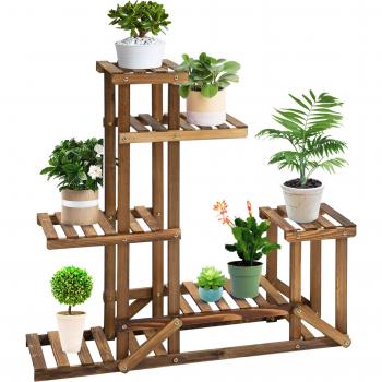 Soporte de Madera para Flores 6 Estantes Decorativo para Macetas Plantas Interior Exterior 98x28x96,5 cm Carbonizado Outsunny