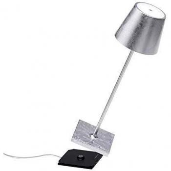 Lámpara de Mesa LED Poldina Pro Recargable y Regulable en Plata con IP65, 2,2W y 200lm