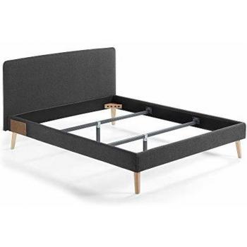 Kave Home - Cama Doble Dyla Grafito 150 x 190 cm con Estructura de Madera de Haya y Espuma de Poliuretano tapizada con Tela Antimanchas