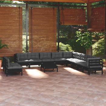 Sofá de jardín 12 PCs con cojines de madera de pino negro