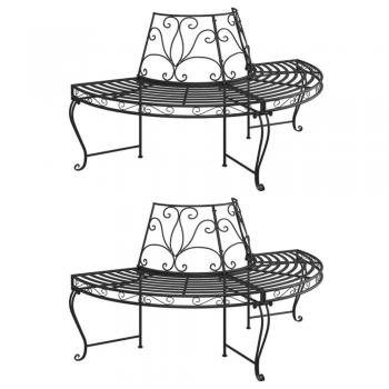 Half Round Tree Bench Set 2 pcs Ø160 cm Black Steel