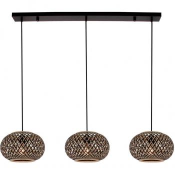 Lámpara colgante Lindby Nerys, 3 luces, negra, bambú, 1.120 cm