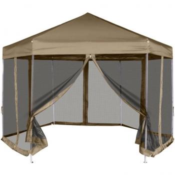 Carpa desmontable hexagonal paredes gris taupe 3.6x3.1m 220g/m²