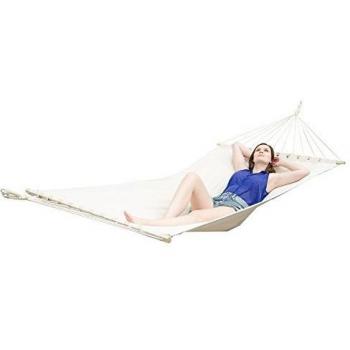 Hamaca XXL Beis para 2 Personas 200x120cm con Barras de Madera, Soporta hasta 150 kg, 100% Algodón