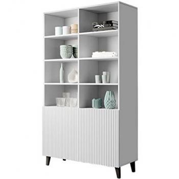 Estantería Charlotte 177, con puertas, MDF y aglomerado laminado, 2 puertas, dimensiones 177x101x40cm, color negro y blanco