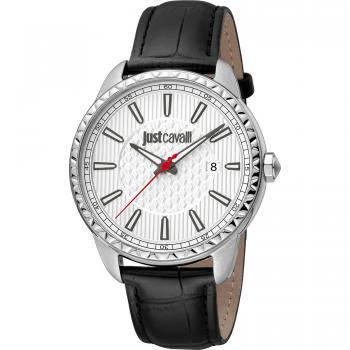 Reloj de pulsera Just Cavalli Modern Indici JC1G176L0115 para Hombre, Correa de Cuero Negra y Dial Gris Plata
