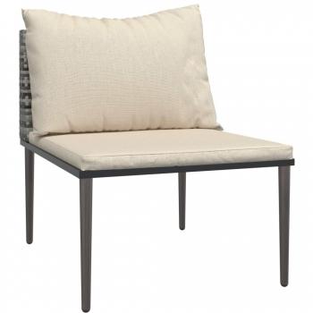 Gray Poly Rattan Garden Middle Sofa with Cushions