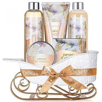 Body & Earth Set de Baño de Ducha, Set de Regalos Pequeños de 6 Piezas con Fragancia Jazmín y Miel, Regalo Original Perfecto para Navidad Cumpleaños