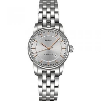 Reloj Automático para Mujeres Mido Baroncelli M7600.4.10.1 con Correa de Acero Inoxidable Plateado, 29 mm, Resistencia al Agua 3 ATM