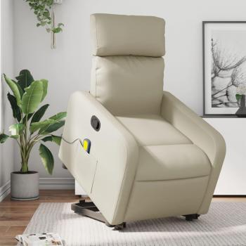 Sillón reclinable de masaje de pie de cuero sintético color negro, crema y marrón - Sillón cómodo para dormitorio, silla relax, sillón sofá