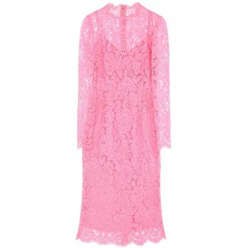 Dolce & Gabbana Midi Dress in Floral Cordonnet Lace - Size 44, Pink