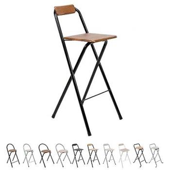 Taburete Plegable con Respaldo - Silla de Metal y Madera para Cocina, Terraza o Jardín - 99 cm x 49 cm