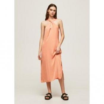 Pepe Jeans Women's Casey Orange Summer Dress - 100% Polyester, Size S