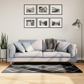 Alfombra de pelo largo moderna PAMPLONA negra y crema 80x150 cm