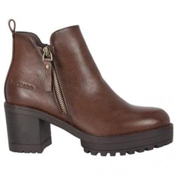 Botines de tacón para mujer con puntera redonda, cierre de cremallera, color marrón oscuro, material sintético, talla 41, altura del tacón de 3 a 5 cm, estilo casual