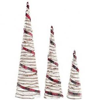 Conos de Navidad LED DKD Home Decor - Set de 3 Piezas, Colores Blanco, Negro, Rojo, Natural y Plateado, Dimensiones 20 x 20 x 80 cm