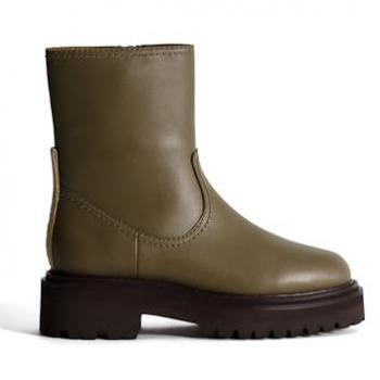 Botín de Piel Militar Kaki Hoff para Mujer, Casual, con Cremallera, 3 a 5cm