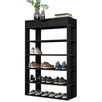 sogesfurniture DIY Zapatero de Madera con 5 Niveles Estantería Zapatero para hasta 20 Zapatos, 75x30x94cm, Organizador de Almacenamiento de Zapatos Multiuso, Negro BHEU-L24-BK