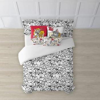 Funda Nórdica Tom & Jerry Black & White 100% Algodón con Botones para Cama de 180 (260x240 cm) - 175 Hilos